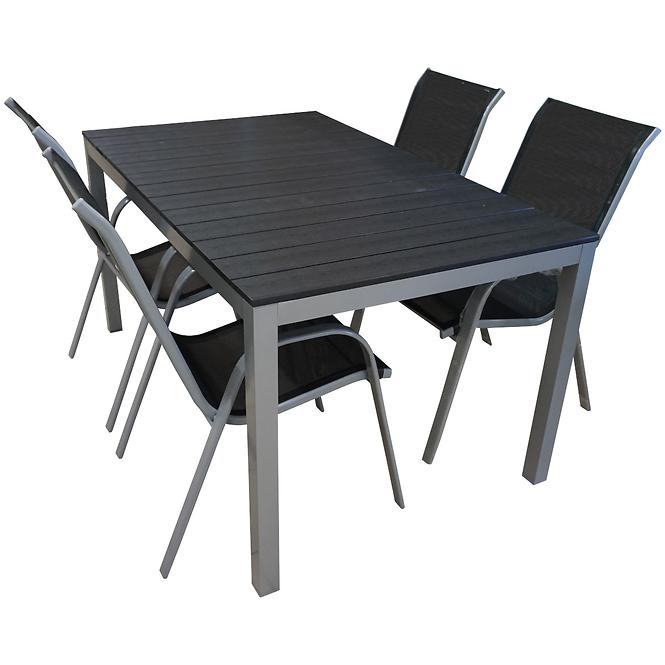 Gartenmöbel Set Polywood + 4 Stühle schwarz