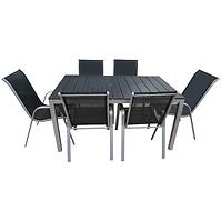 Gartenmöbel Set Polywood + 6 Stühle schwarz