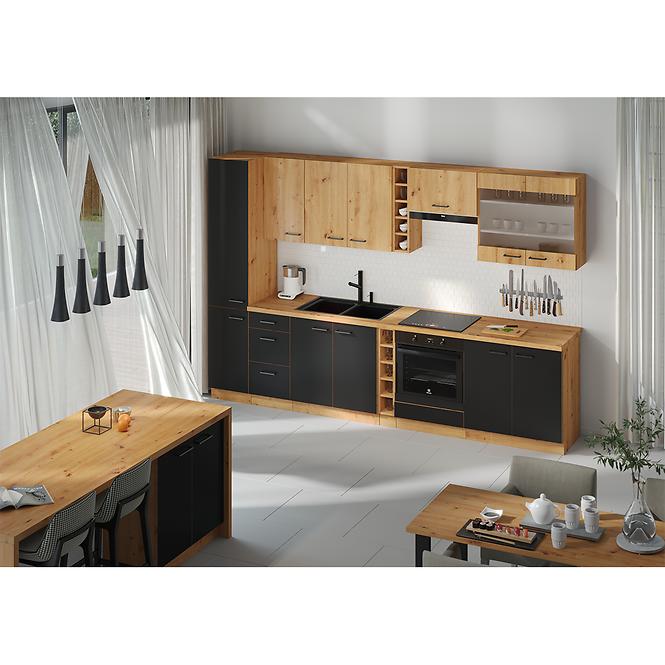 Küchenzeile Modena  105nd 1f Bb Schwarz / Handwerkliche Eiche