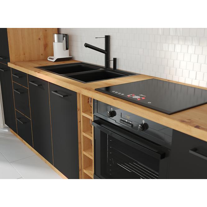 Küchenzeile Modena  40d 3s Bb Schwarz / Handwerkliche Eiche
