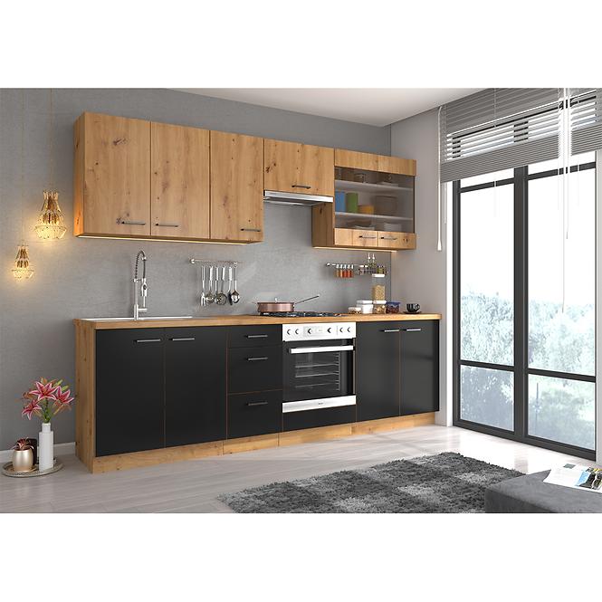 Küchenzeile Modena  60d 3s Bb Schwarz / Handwerkliche Eiche