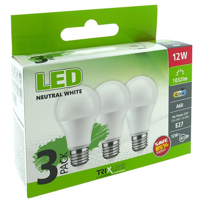 LED Glühbirne 12W E27 4200K  A 60, 3PACK