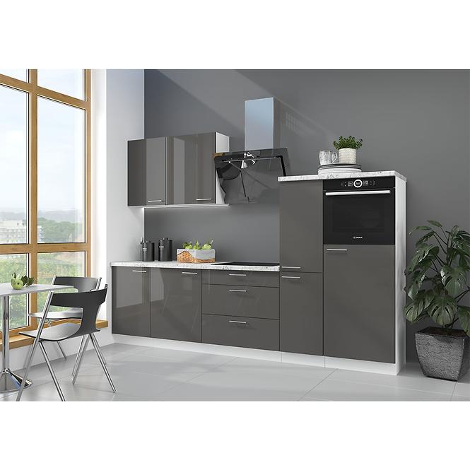Küchenzeile Lara 280 Mdf Grau Glänzend ohne Arbeitsplatte 