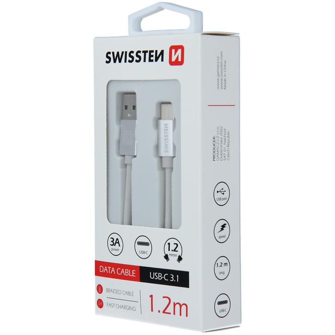 Datenkabel Swissten Textile USB / USB-C 1.2 m silber