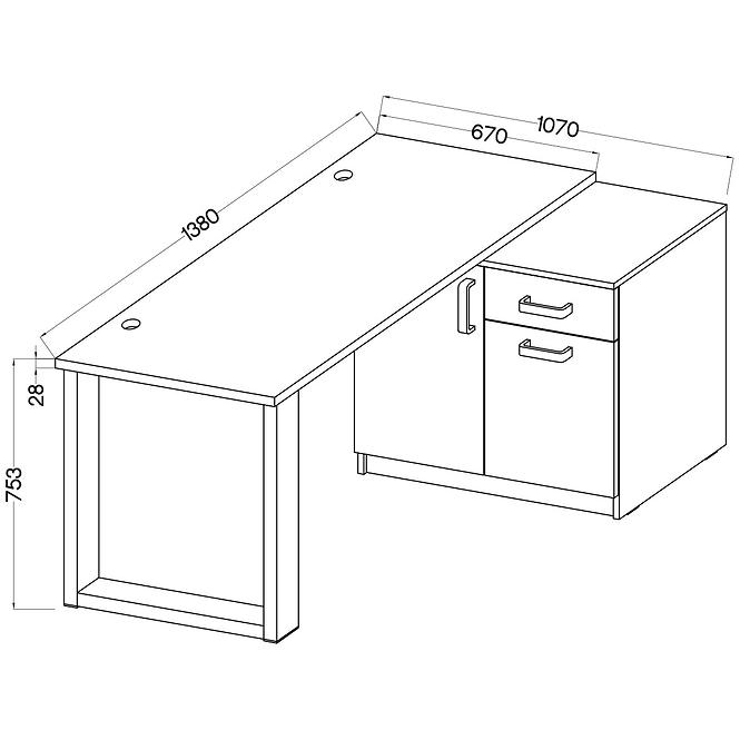 Schreibtisch mit niedriger Kommode Malta hellgrau (arbeitsplatte 28mm) Typ 130