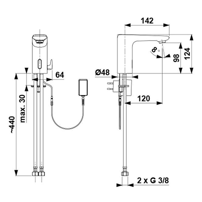 Waschbecken-Sensor-Armatur mit Mischer + Temperaturregler Salto