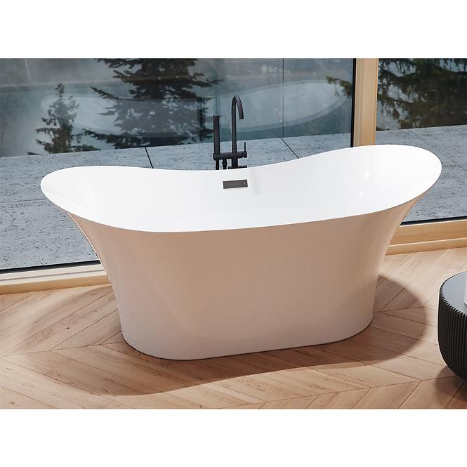 Frei stehende Badewanne Amber 170/80 Überlaufgarnitur Click-Clack mit rechteckigem Überlauf Slim Chrom