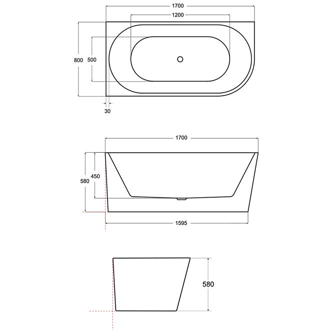 Frei stehende Eck-Badewanne Zoya 170/80 L + Click-Clack mit rechteckigem Überlauf Slim Chrom