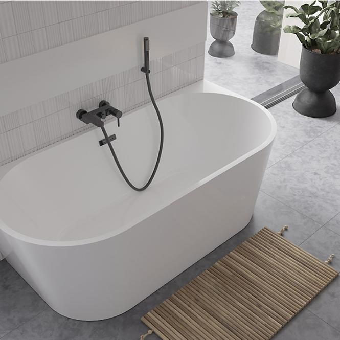 Frei stehende Badewanne zur Wand Vica 150/80 + Überlaufgarnitur Click-Clack mit Überlauf Slim in Schwarz
