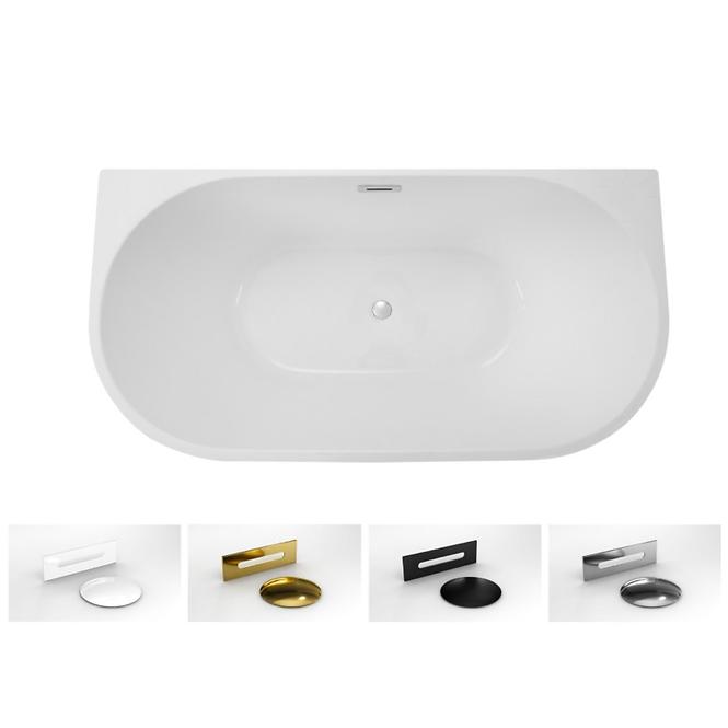Frei stehende Badewanne zur Wand Vica 170/80 + Überlaufgarnitur Click-Clack mit Überlauf Slim in Gold