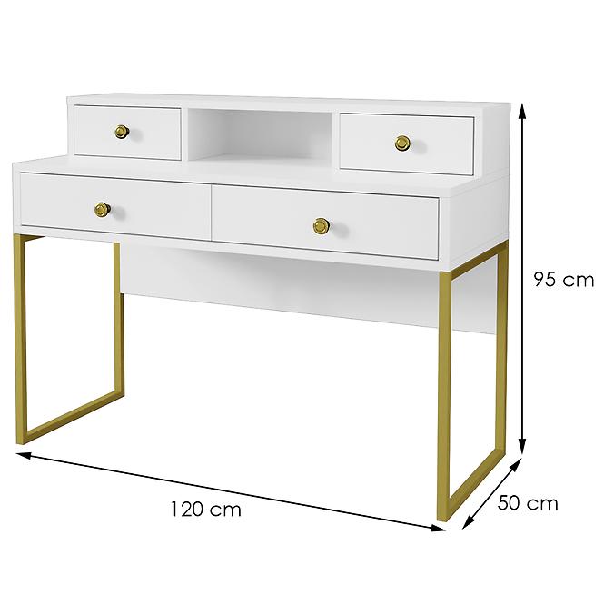 Schreibtisch 03 4S weiß/goldenes Metall