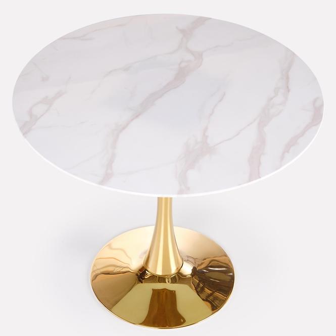 Esstisch Casemiro 90 Glas/Stahl – Weiß Marmur/Golden