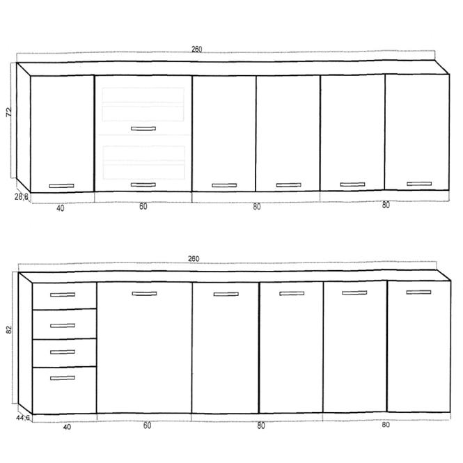 Küchenzeile Lungo/Macchiato 260cm mit Tischplatte