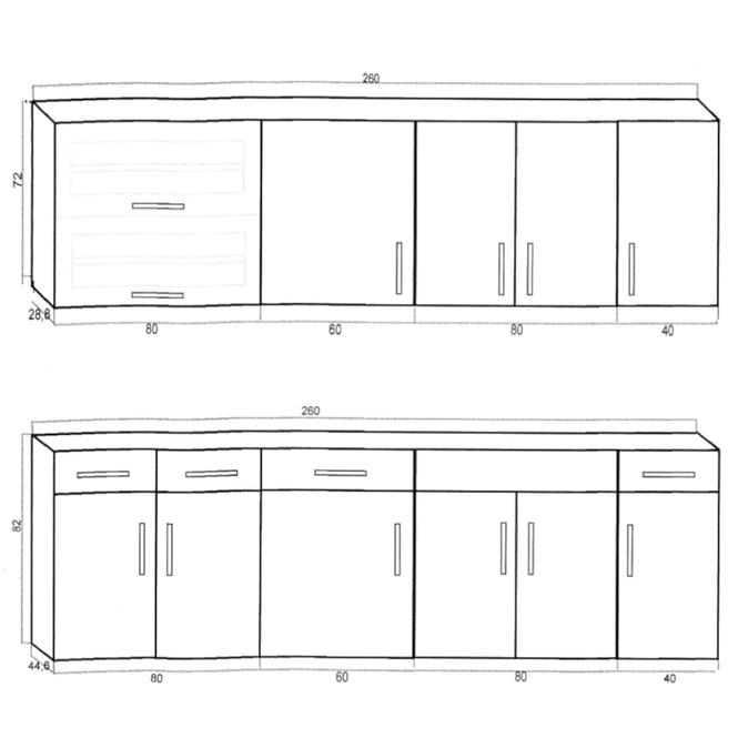 Küchenzeile Blanca 260cm Eiche Sonoma/Akat mit Tischplatte