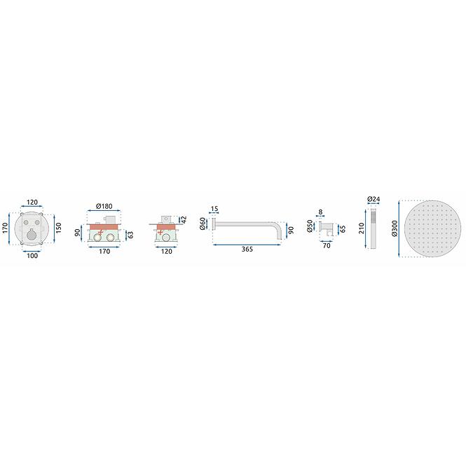 Unterputz Duschset mit Thermostat Lungo-Miller Rea P6614 Weiß