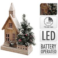 LED Dekoration Häuschen mit Weihnachtsbaum 44cm acw006550