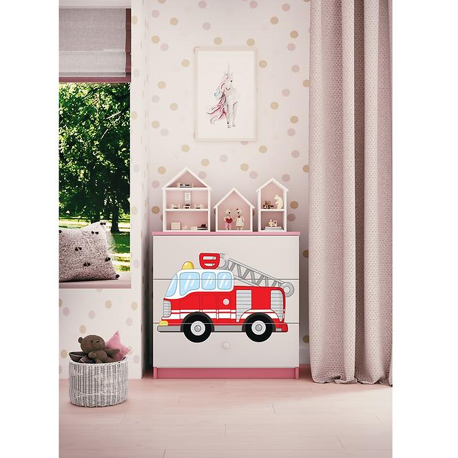 Kinderkommode Babydreams Rosa - Feuerwehrauto