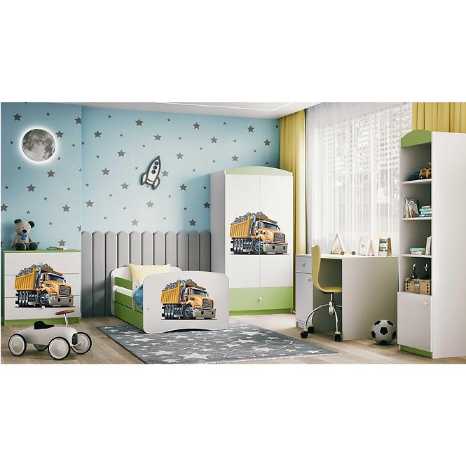 Kinderbett Babydreams+SZ+M grün 70x140 Lastwagen