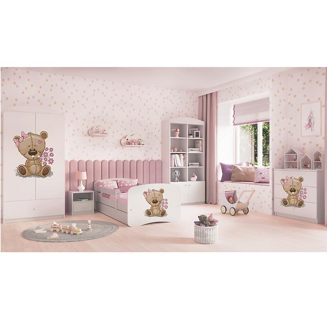Kinderbett Babydreams+SZ+M weiß 80x160 Bär mit Blumen