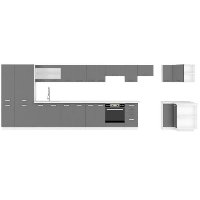 Küchenzeile Sonia 180cm Grau/Glänzend mit Arbeitsplatte