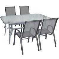 Glastisch Set + 4 Stühle grau