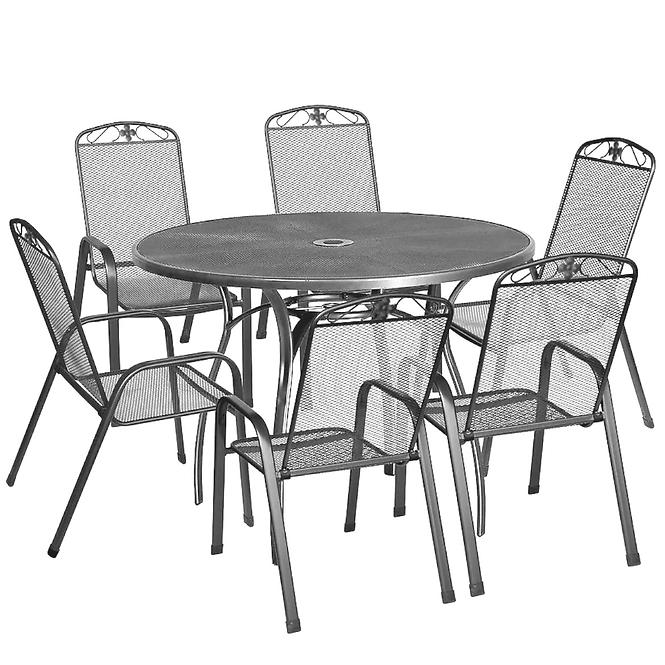 Metall Möbel Set vom runden Tisch + 6 Stühle