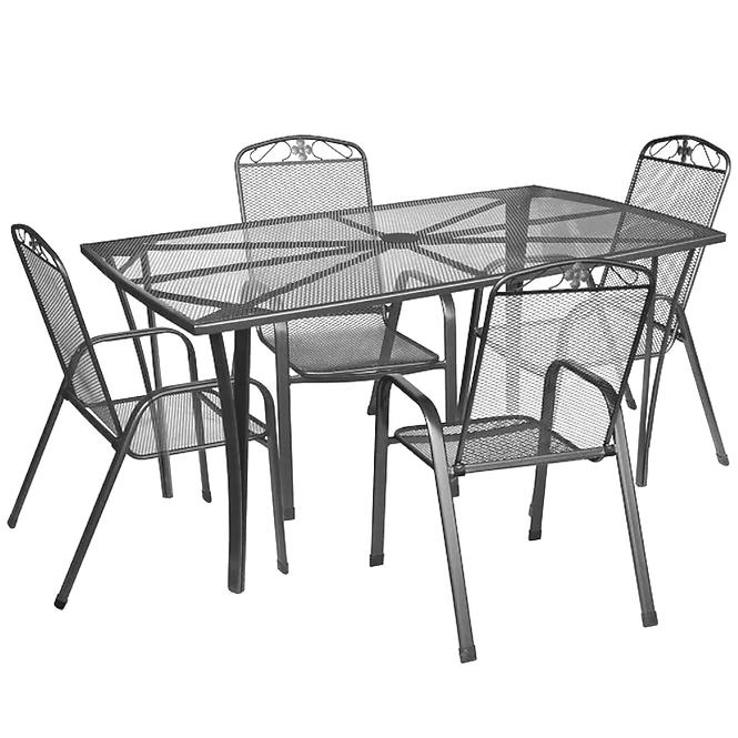Metall Möbel Set rechteckiger Tisch + 4 Stühle