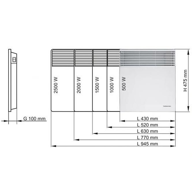 Konvektoror elektrische Heizung  T17 -1000 W - IP24
