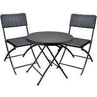 Gartenmöbel Runder Set Tisch + 2 schwarze Stühle