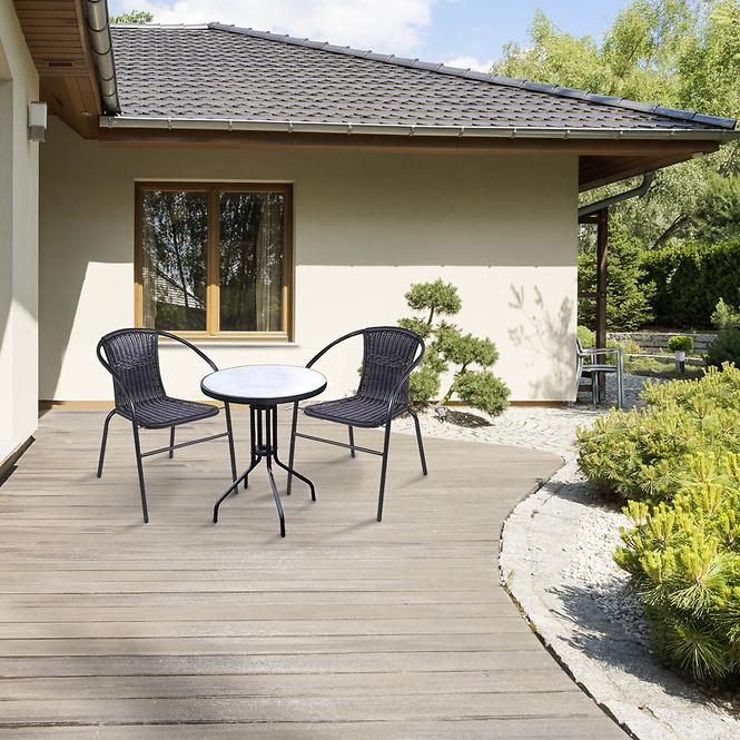 Gartenset, Tisch Betonimitation und 2 schwarze Stühle aus Technorattan
