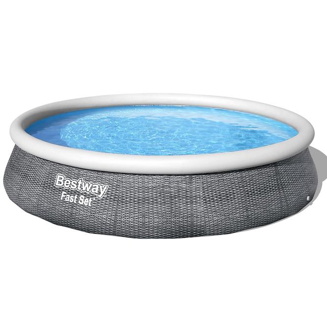 Fast-Set-Pool graues Rattan 3,96x0,84 m mit Filterpumpe