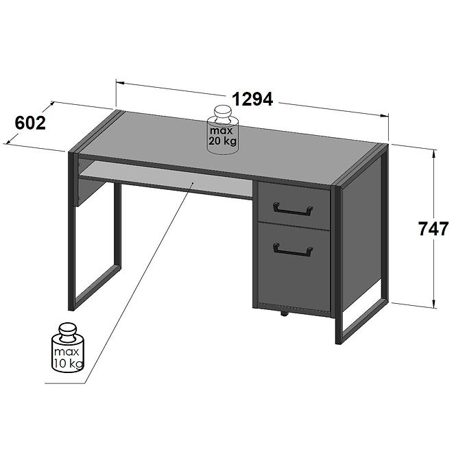 Schreibtisch Hud 130cm Beton/Daubeiche