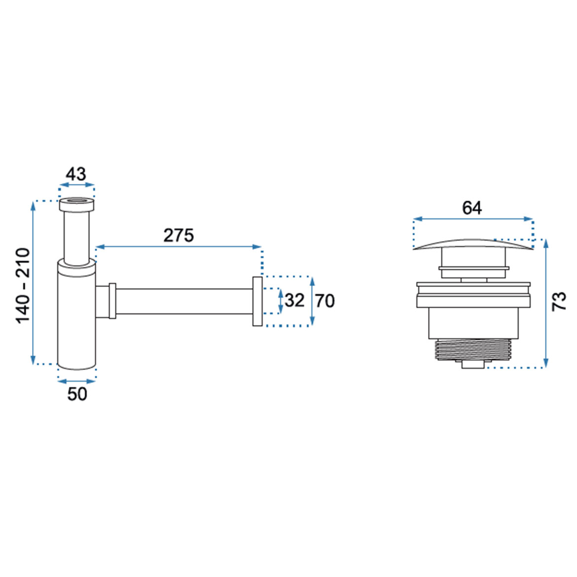 Siphon mit Abfluss klik-klak universal Rea A5693 Chrom,4