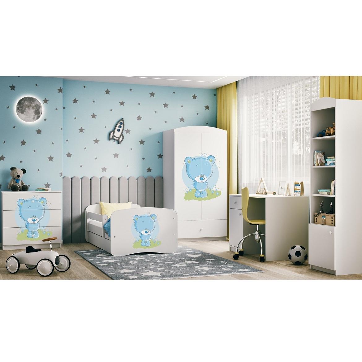 Kinderbett Babydreams+SZ weiß 70x140 Blauer Bär,6