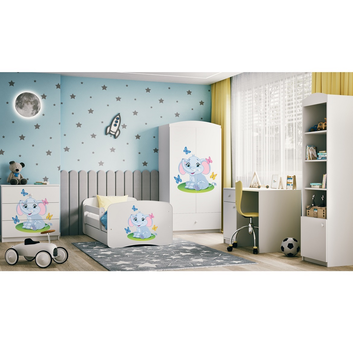 Kinderbett Babydreams+SZ weiß 70x140 Elefant,5