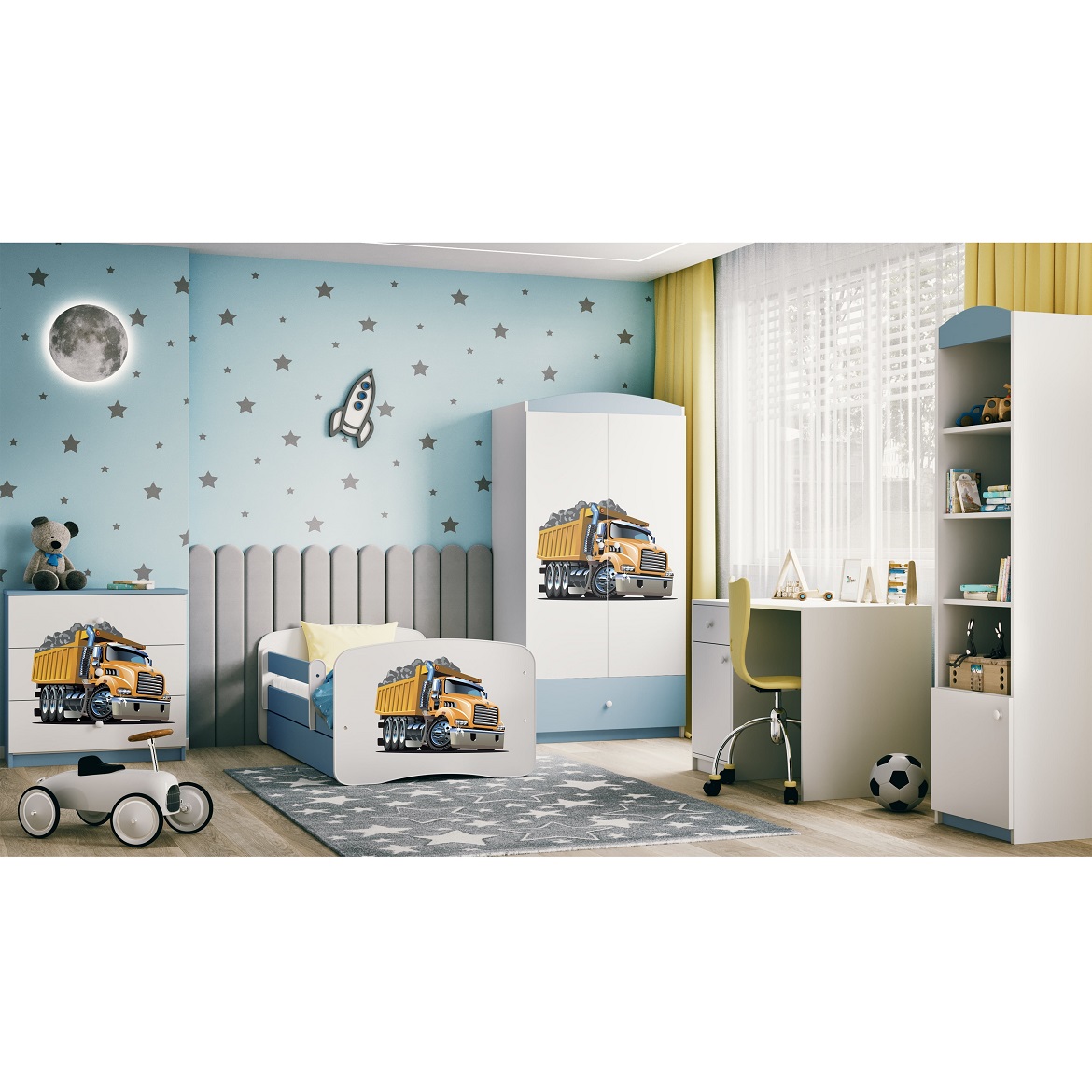 Kinderbett Babydreams+SZ blau 70x140 Lastwagen,4