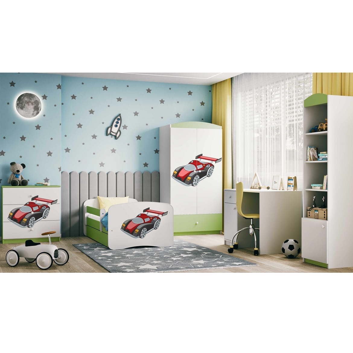 Kinderbett Babydreams+SZ grün 70x140 Auto,5