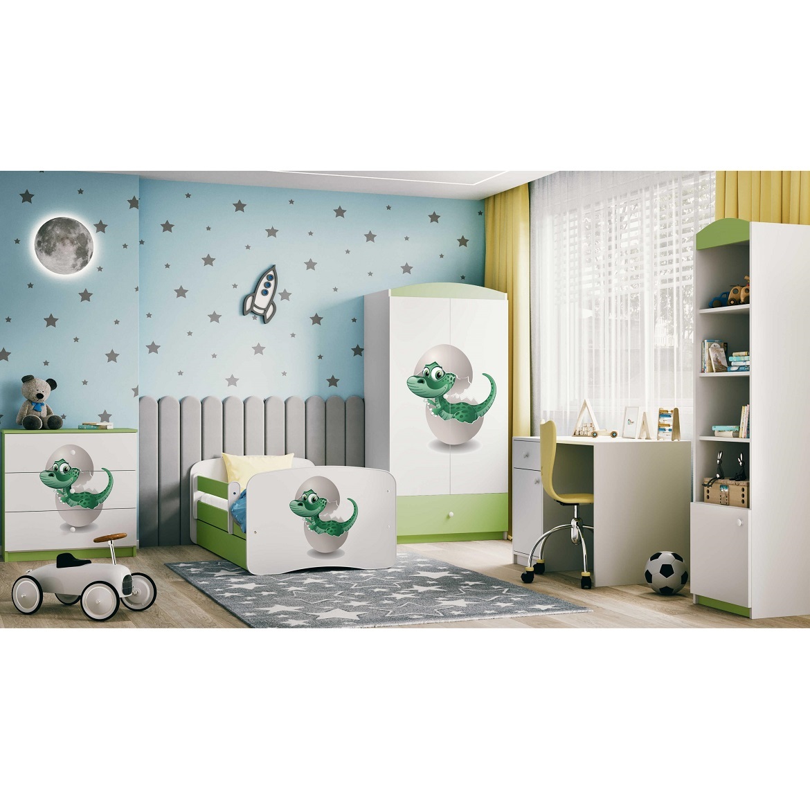 Kinderbett Babydreams+SZ grün 70x140 Dinosaurier,6