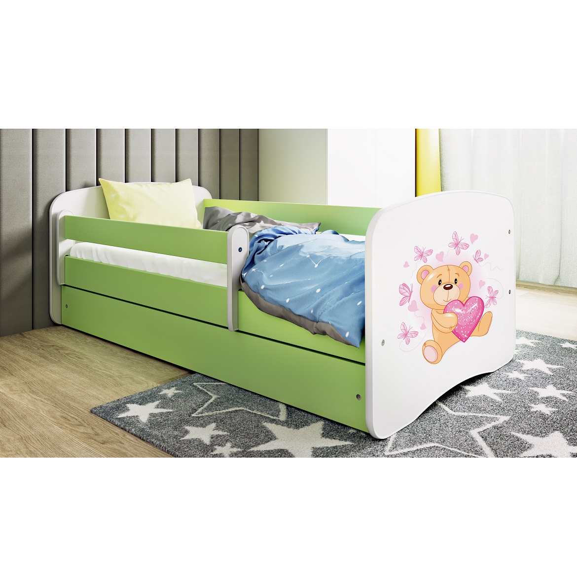 Kinderbett Babydreams+SZ grün 70x140 Bär mit Schmetterlingen,6