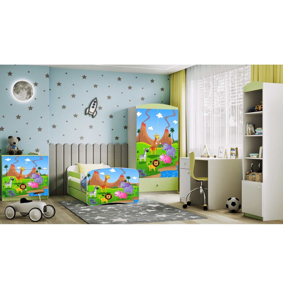 Kinderbett Babydreams+SZ grün 70x140 Safari,6