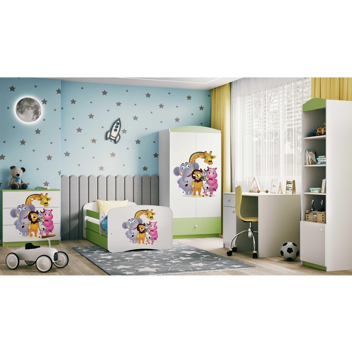 Kinderbett Babydreams+SZ grün 70x140 Zoo,6