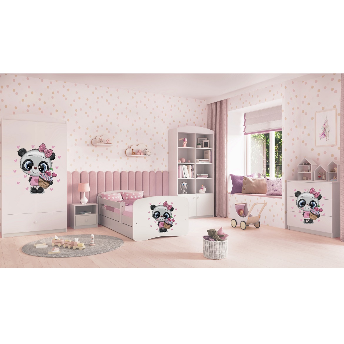 Kinderbett Babydreams+SZ weiß 80x160 Panda,6