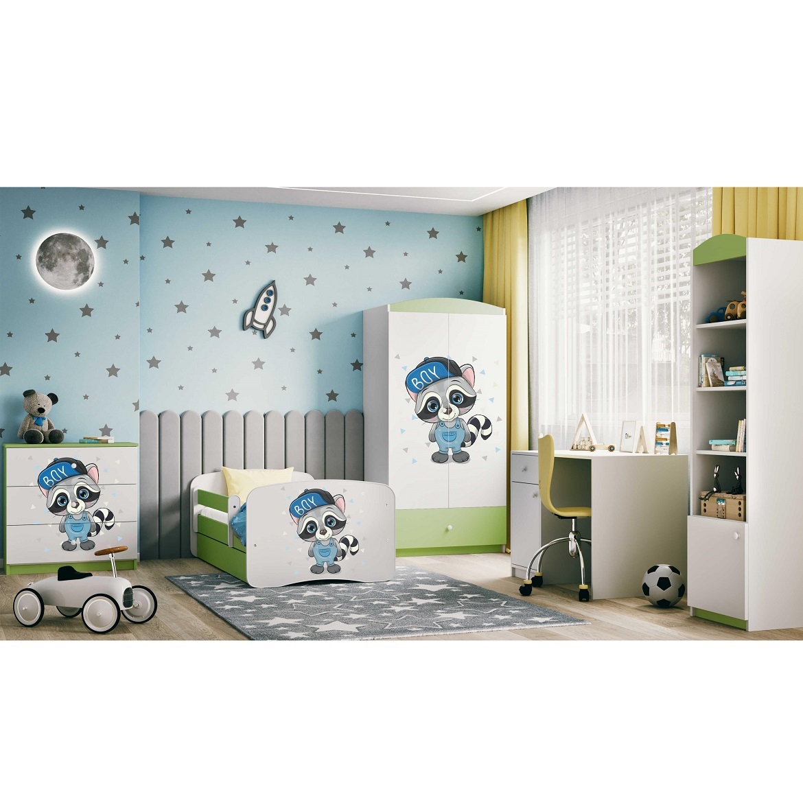 Kinderbett Babydreams+SZ grün 80x160 Waschbär,6