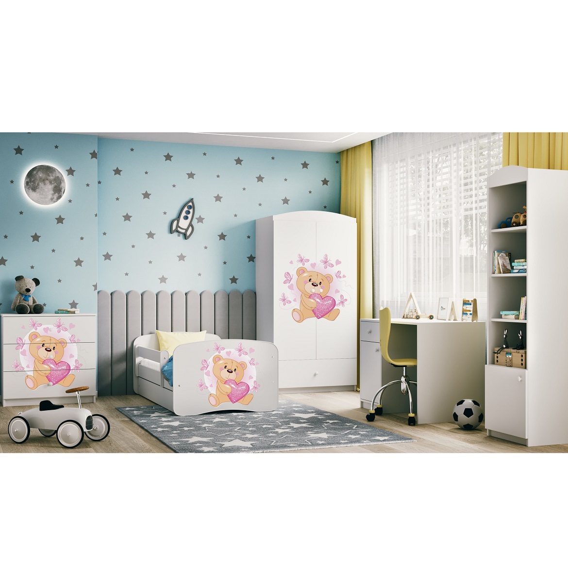 Kinderbett Babydreams+SZ weiß 80x160 Bär mit Schmetterlingen,6