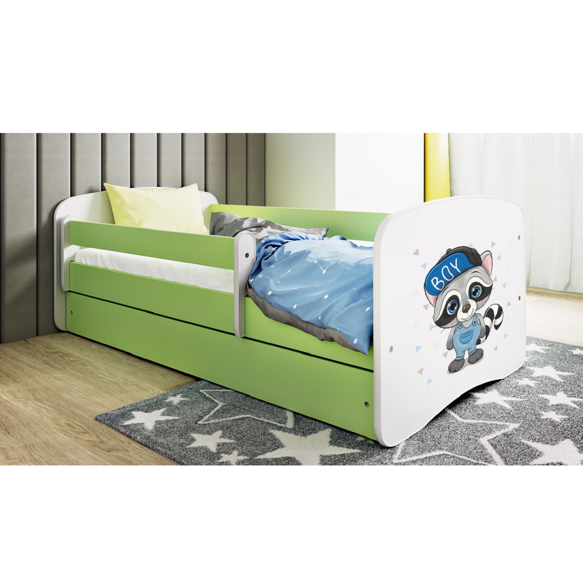 Kinderbett Babydreams+SZ grün 80x180 Waschbär,5