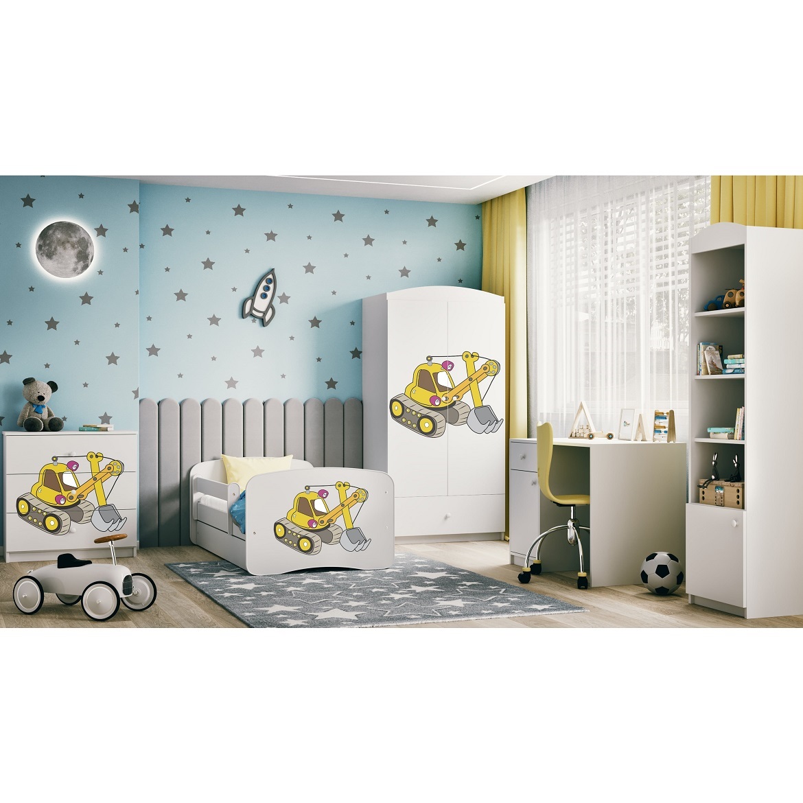 Kinderbett Babydreams+SZ weiß 80x180 Bagger,6