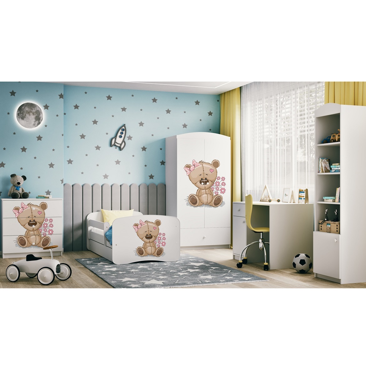 Kinderbett Babydreams+SZ weiß 80x180 Bär mit Blumen,5