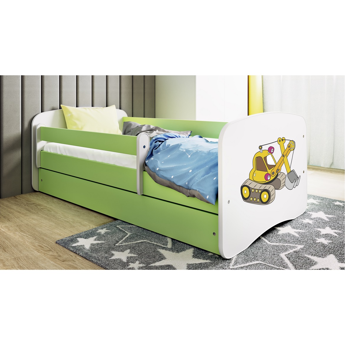 Kinderbett Babydreams+SZ grün 80x180 Bagger,5