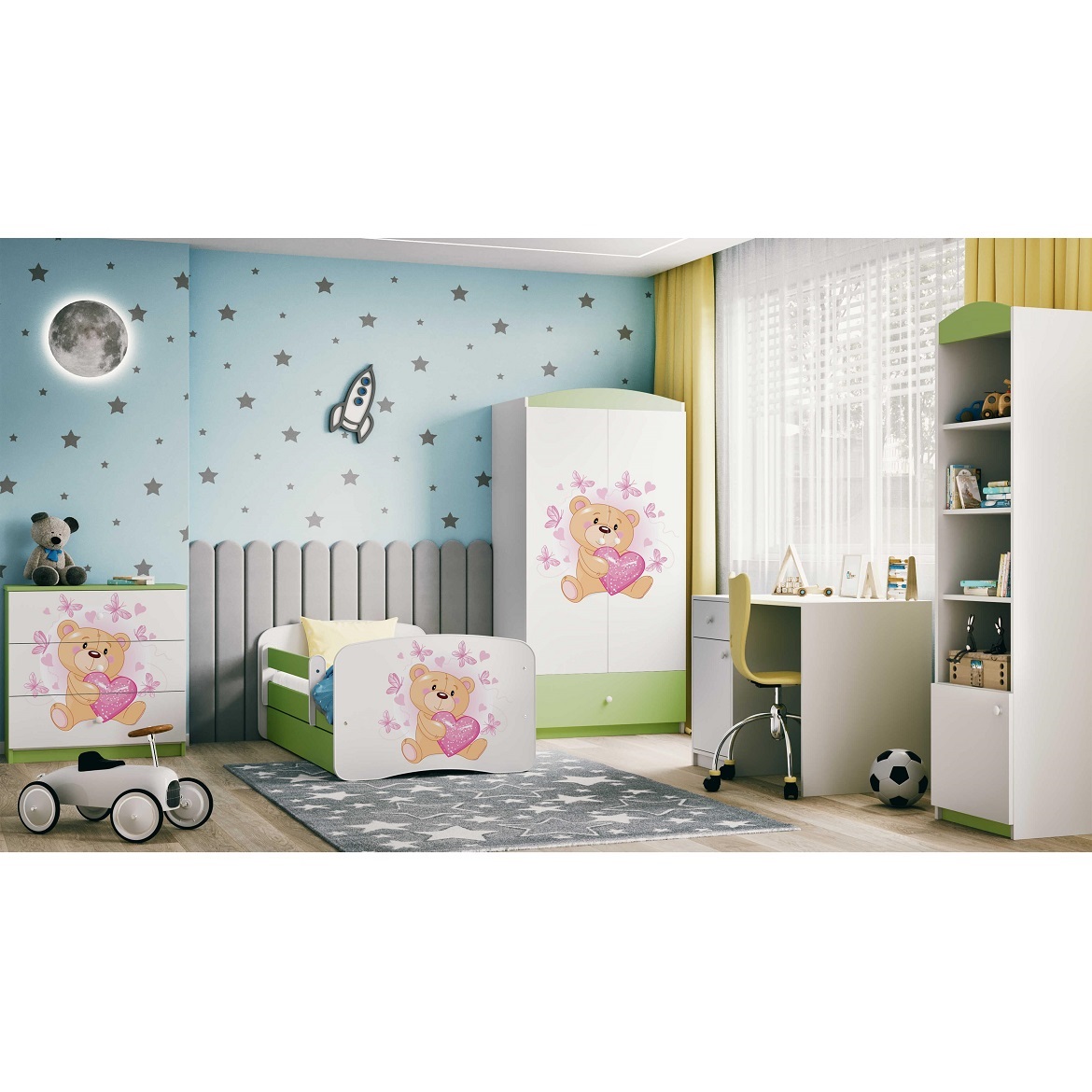 Kinderbett Babydreams+SZ grün 80x180 Bär mit Schmetterlingen,6