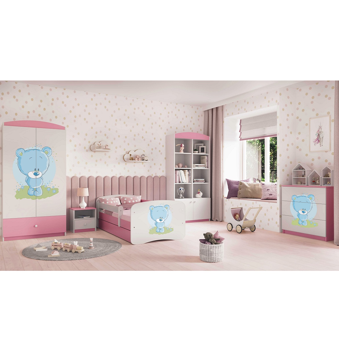 Kinderbett Babydreams+SZ+M rosa 70x140 Blauer Bär,6